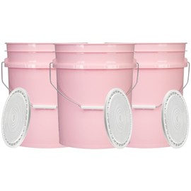 House Naturals 5 Gallon Pink Food Grade Plastic Storage Bucket with Lid Cover (Pack of 3) Made in USA (with White Easy Open Close Lids)