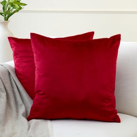 Encasa Homes Velvet Cushion Covers, Set of 2, 40 x 40 cm, Red, Plain, Soft and Smooth, Washable, Square, Large Scatter Cushion Covers for Couch, Sofa, Chair, Bed and Living Area