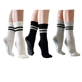 JCZANXI Yoga Socks with Grips for Women, Non Slip Socks for Yoga, Pilates, Barre, Dance | Ideal Cushioned Crew Socks -3 Pairs