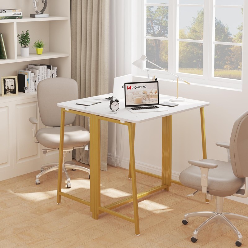 WOHOMO White Faux Marble Folding Desk, 31.5" Small Desk for