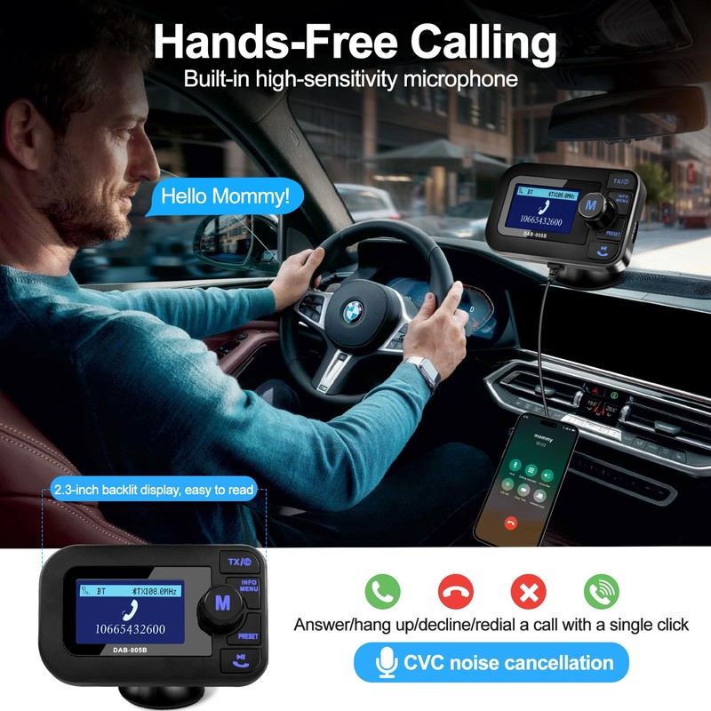 DeeprBlu Car DAB/DAB+ Radio Adapter & Bluetooth FM Transmitter, Auto