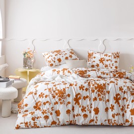 SUSYBAO Burnt Orange Plant Duvet Cover King 100% Cotton Leaves Floral Duvet Cover 3 Pieces Set 1 Terracotta Tree Botanical Duvet Cover with Zipper Ties 2 Pillowcases Soft Rust Flower Bedding