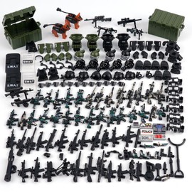 WSRYLTCH Weapons Pack Military SWAT Accessories - Army Soldiers Building Block Sets, SWAT Team Equipment Gear Armor Shields, Police Dogs Camouflage Weapon Militray Bricks