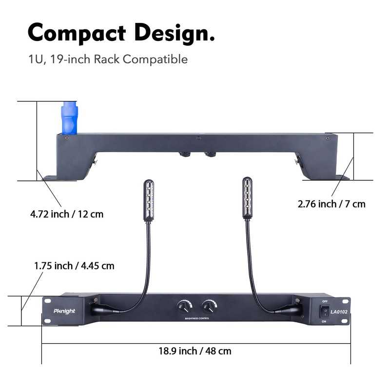 Rack Mount Gooseneck LED Light, 3 Dimmable Lamps, PowerCON Input,