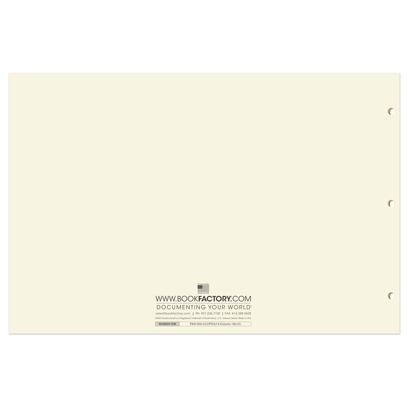 BookFactory Ledger Pad/Large 13 Column Accounting Ledger Columnar (Thirteen Columns)
