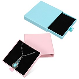 BOHUIZ Jewelry Gift Storage Boxes, 2 Pack 3.2x3.2x0.7 Inch Small Gift Boxes Cardboard Jewelry Boxes for Bracelets Earrings Ring Necklaces Jewelry Gift(Light Pink+Sky Blue)