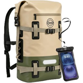 STOVER Mochila impermeable de 30 litros y funda para teléfono - Bolsa seca flotante extragrande para kayak, viajes, senderismo, pesca, camping, motocicletas y playa, resistente con cierre enrollable p