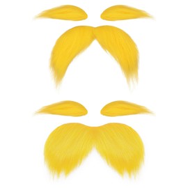 2 Pcs Yellow Lorax Mustache and Eyebrows, Fake Beard for Adults and Kids, Facial Hair for Costume Accessories Festival Party