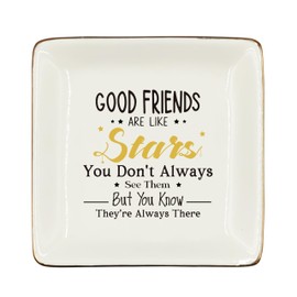 WODMIS Good Friends are Like Stars Ceramic Jewelry Tray Dish, Inspirational Best Friend Jewelry Plate Ring Trinket Dish, Friendship Birthday Cheer up Gifts for Women Her Best Friends Female 450