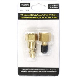 1/4" Industrial Style & Schrader Valve to 1/4" SAE 45-degree Flare Fittings | Adapters to Winterize Blow Out Backflow Preventer and Pressure Vacuum Breaker (PVB) for Sprinkler System | Lead-Free Brass
