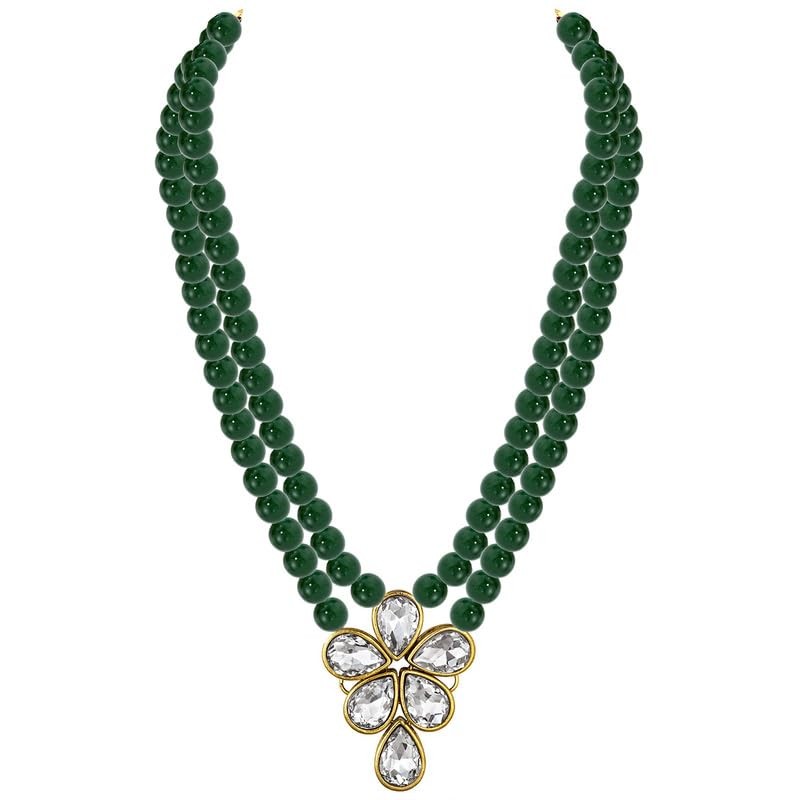 Aheli Crystal Pearl Long Collar con pendientes de caída Conjunto
