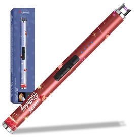 SUPRUS Encendedor de velas de arco USB, encendedor eléctrico con visualización LED mejorada, interruptor de seguridad recargable, sin llama, plasma resistente al viento, portátil para cumpleaños (rojo cumpleaños)