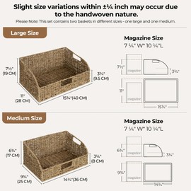 StorageWorks Pantry Baskets for Organizing, Seagrass Storage Baskets for Shelves with Built-in Handles, Pantry Organizers and Storage, Set of 2 (Large and Medium)