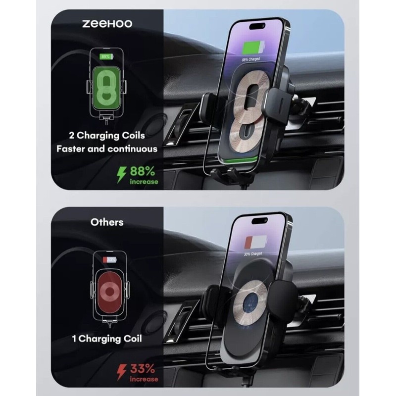ZeeHoo 15W Fast Wireless Car Charger Power Grip CC70 Black