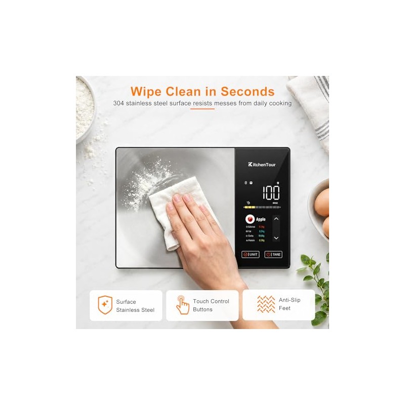 KitchenTour Smart Food Scale with Nutritional Calculator, Bluetooth App for