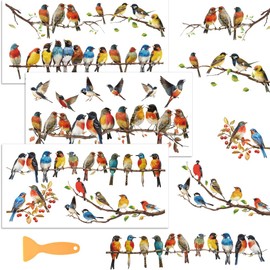 WEBEEDY 3 Pcs Colorful Bird Furniture Transfer Stickers,11.8x5.9'' Peel and Stick Wallpaper Murals with Sticker Scraper, DIY Timeless Designs Window Wall Stickers Decor for Living Room Home Decor