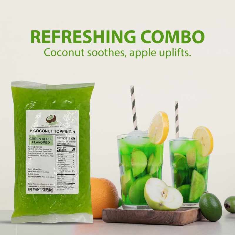 Soeos Green Apple Coconut Jelly Strips, 2.2 lbs (1 Kg)