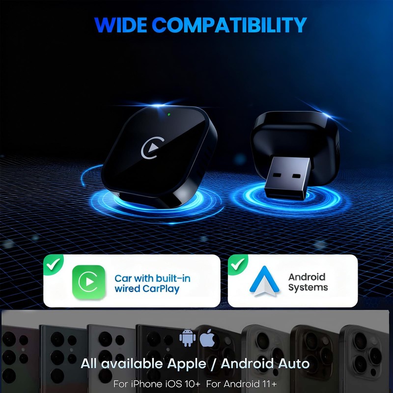 Yizro Wireless CarPlay Adapter for Apple iPhone & Android, 2-in-1