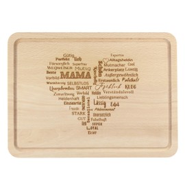 Heart for Mum Gift - Premium Chopping Board, 30 x 22 cm Large with Juice Groove, Love Words in Heart Shape Engraved on Wood, Heart Gift for Mum for Mother's Day, Birthday