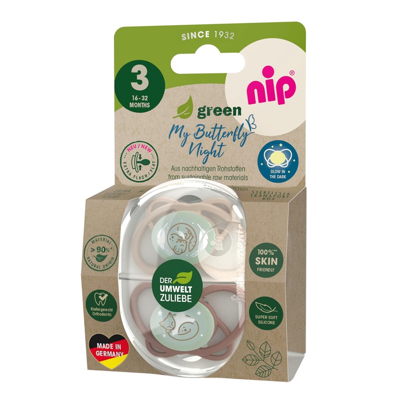 Skin & Tooth-Friendly nip Butterfly Light Dummy: Flat Teat, Soft