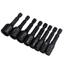 HaoTrade 8Pcs Hex Shank Tap Socket, Tap Socket Wrench Set, M4-M16 Tap Socket Collet Wrench Set, 1/4 Inch Hex Shank High Hardness Square Driver Thread Screw Tapping Chuck for Machine Tap Power Drill