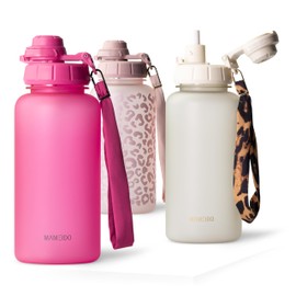 MAMEIDO Drinking Bottle 1 Litre with Straw & Time Marking as Drinking Reminder, Leak-Proof Water Bottle, Sports Bottle, BPA-Free, Gym Water Bottle, Bottle Made of Tritan (Glow Couture, 1000 ml)