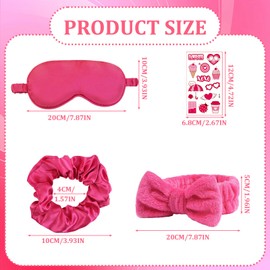 26pcs SPA Sleepover Party Supplies,Love Tattoo Stickers,Spa Headband for Face Washing,Satin Scrunchies for Hair and Simulated Silk Sleep Eye Masks,Ladies and Girls SPA Singles Party (Rose Red)