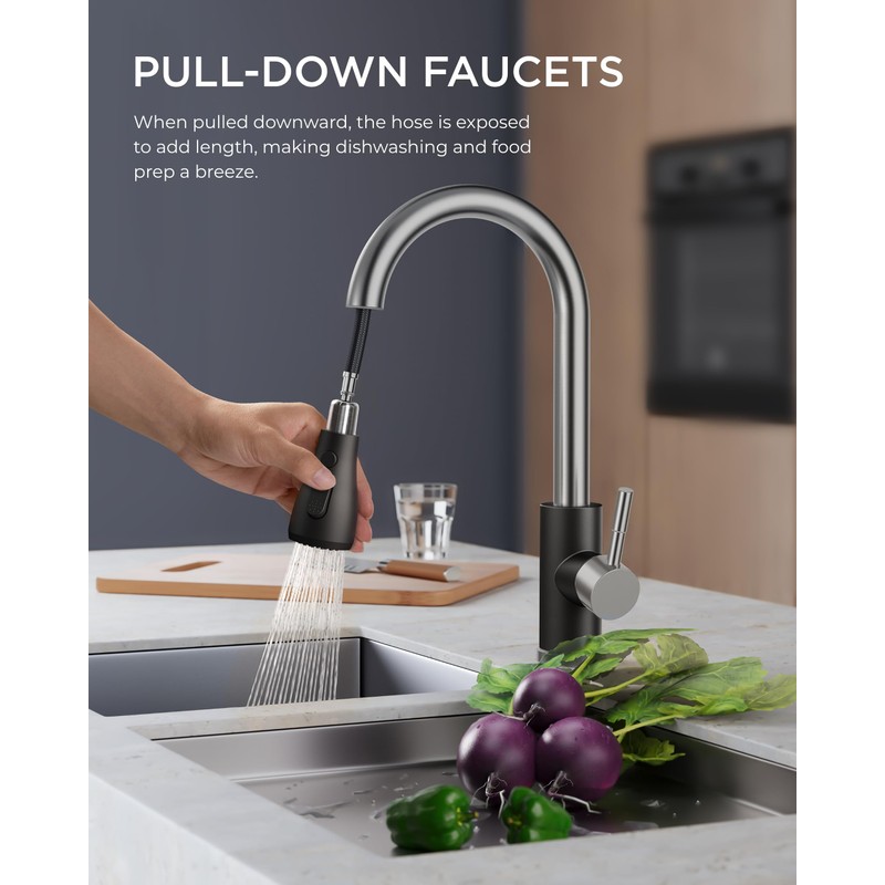 FORIOUS Kitchen Faucets with Pull Down Sprayer, High Arc Single