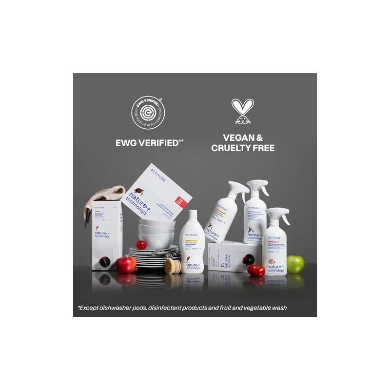 ATTITUDE Dish Soap, EWG Verified, Plant-Based & Vegan Dishwashing Liquid,