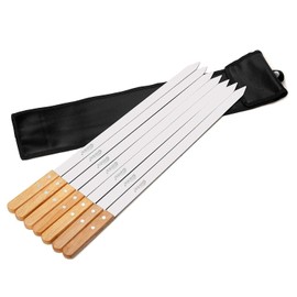Goutime Kabob Skewers 23 Inch Long,1 Inch Wide Stainless Steel Grilling BBQ Skewer with Wood Handle for Making Koubideh Persian Brazilian Chicken Shrimp Kebab,Set of 7 with Bag