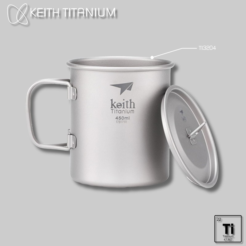 Keith titanium cup with pliable handle and lid Ti3204