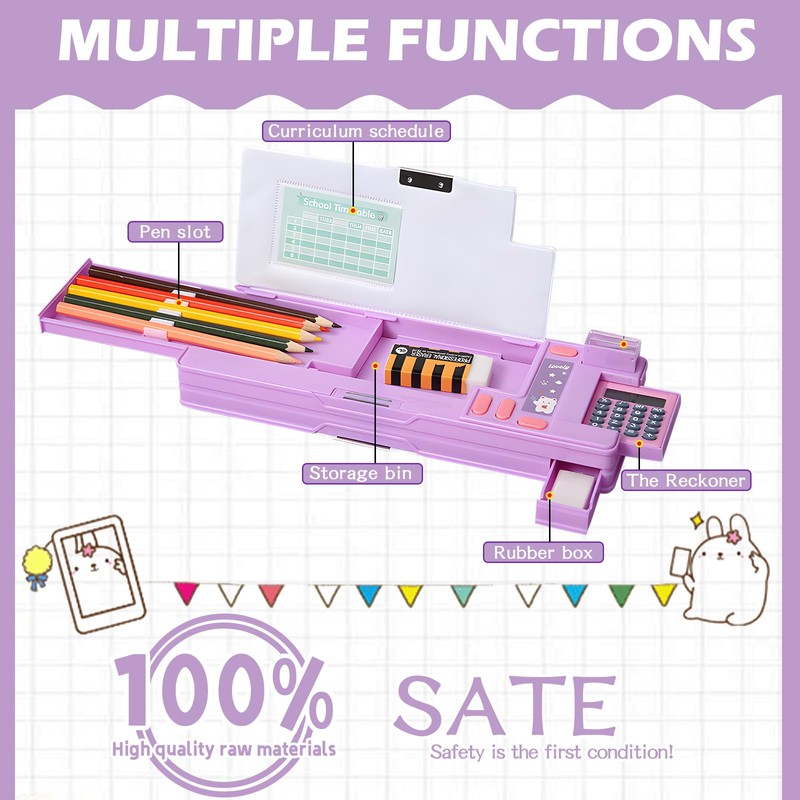 Multifunctional Plastic Stationery Box, Pop Up Double-Sided Opening Pencil Case,
