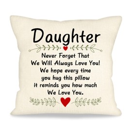 Gifts for Daughter Never Forget that We will Always Love You Gifts Cushion Cover for Daughters Birthday Christmas Wedding Housewarming Gift from Parents Decorative Pillow Cases 45x45 cm (Daughter-a)