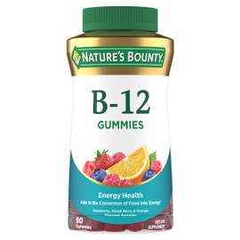 Nature's Bounty Vitamin B12 Gummies, Dietary Supplement, Supports Energy Metabolism and Nervous System Health, Mixed Berry Flavor, 500mcg, 90 Gummies
