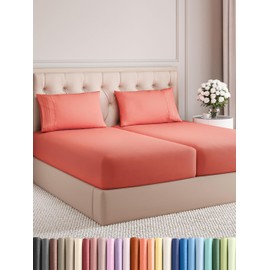 CGK Unlimited Split King Size 5 Piece Sheet Set - Comfy Breathable & Cooling Bed Sheets Set - Hotel Luxury Bedding for Women, Men, Kids & Teens - Deep Pockets, Easy-Fit, Super Soft & Wrinkle Free - Oeko-Tex - Coral