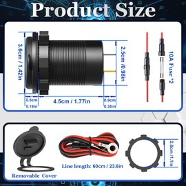 12V USB Outlet, 18W QC 3.0 USB A & 65W PD USB C Car Charger Socket with ON Off Switch for Car Golf Cart Boat Marine Bus Truck RV Marine Motorcycle