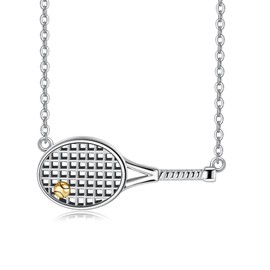 AXOMY Tennis Necklaces 925 Sterling Silver Tennis Racket Pendant Necklace Tennis Jewelry For Women Tennis Lover