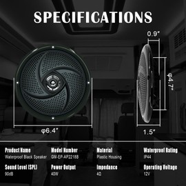 LENKRAD Marine Speakers Dual 5.25 Inch Low Profile Slim Style Waterproof Subwoofer with 160W Peak (10W RMS) 4-Ohm Car Coaxial Speakers for Travel Trailer,Golf Cart,Boat Audio Speakers Black-1 Pair