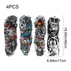 4 Pcs Temporary Tattoos Water Transfer Paper Tattoo Body Stickers Large Size Full Arm Fake Tattoos for Daily Use by Men or Women