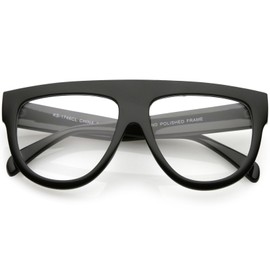 zeroUV - Oversize Flat Top Horn Rimmed Wide Arms Clear Lens Aviator Eyeglasses 56mm (Black/Clear)