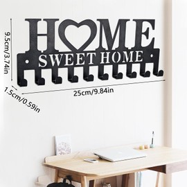 WADY Key Holder for Wall, Key Hooks with 10 Hooks, Key Holder Wall Mount with Home Sweet Home Sign, No Drill Key Hooks for Wall Includes 2 Screws and 2 Expansion Tubes for Secure Installation