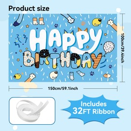 BOBORAT 39.4 * 59Inch Blue Dog Birthday Backdrop, Birthday Party Decoration Background, Cute Cartoon Animal Theme Photo Banner for Kid, Adult (Style B)