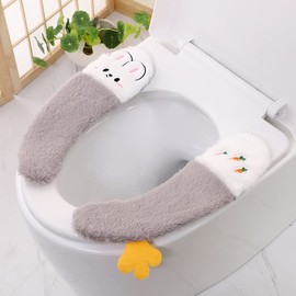 2pairs Toilet Seat Cover, Toilet Cover Pad Thickened Sticky Toilet Seat Cover Lovely Winter Toilet Seat Washable Plush Toilet Seat Cushion Soft Toilet Cushion Toilet Seat (Blue+Grey)