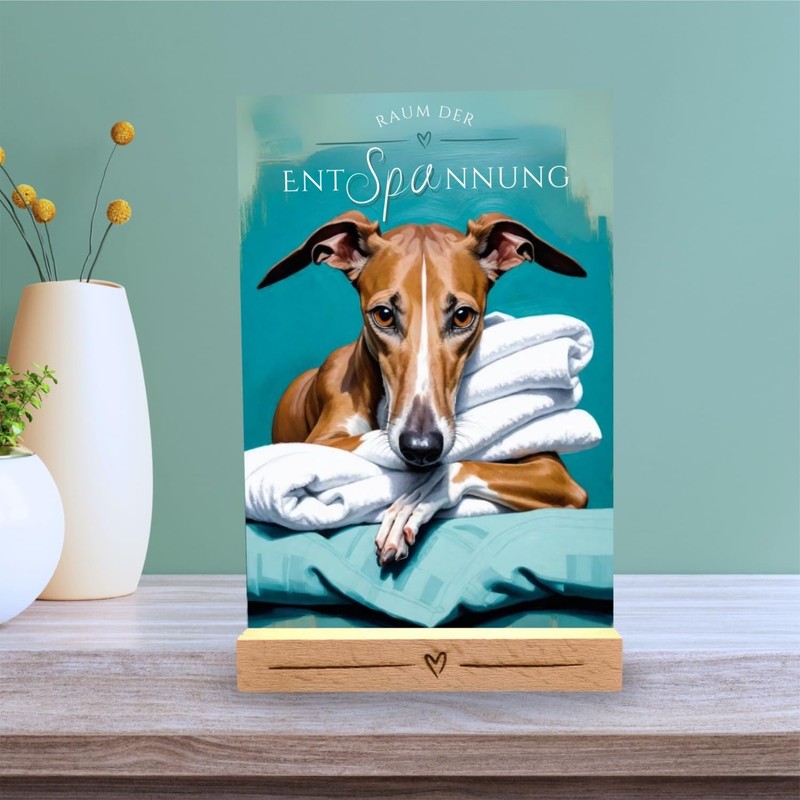 siviwonder Dog Sign Whippet Relaxation Dog Sign Decorative Bathroom Wooden