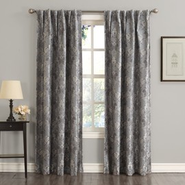 Sun Zero Mayfield Floral Pattern Blackout Back-Tab Curtain Panel, 54" x 63", Gray