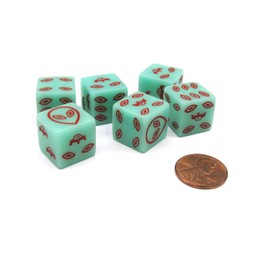 Koplow Games Pack of 6 Alien UFO 16mm D6 Glow in The Dark Dice - Green with Red Etches