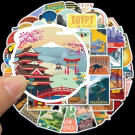 50PCS Vintage Country City Stickers,Gift for Children Teens Adults Kids,Waterproof Travel Map Stickers for Laptop Scrapbook Water Bottle,Aesthetic Stickers for Skateboard Journal Wall
