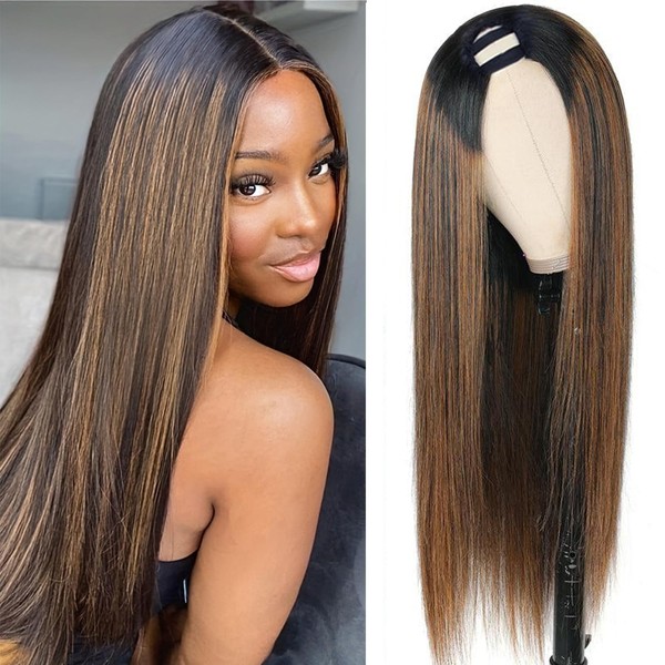 CanaryFly 20" Glueless Human Hair Wig-FB30 Highlight Ombre Brown U