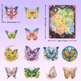 Holographic Gold Foil Butterfly Stickers - 30Pcs Transparent Aesthetic Colorful Butterfly Floral Stickers for Scrapbook, Journals, Stationery, Resin Art
