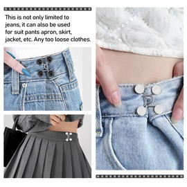 4 Set Waist Tightener for Pants Women, Metal Adjustable Waist Buckle Reusable Jean Buttons for Loose Jeans Pant Waist Tightener No Sewing Required Button Adjuster Detachable Buttons Pins (4 Style)